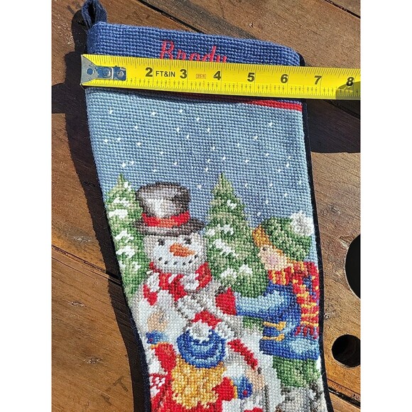 Lands' End Needlepoint Christmas Stocking BRODY Snowman Wool Discontinued C1 - Picture 9 of 12